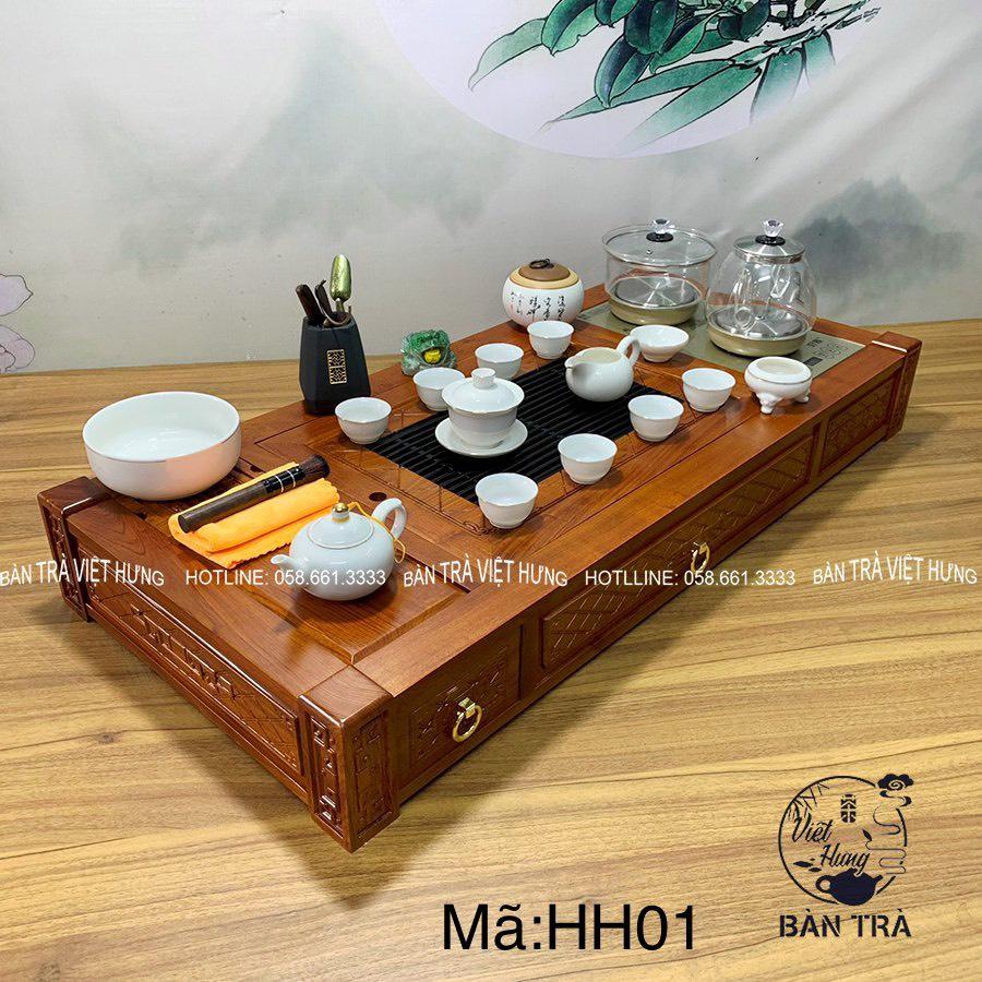 Bàn trà điện thông minh gỗ hương cao cấp có ngăn xông trầm, hai ngăn kéo