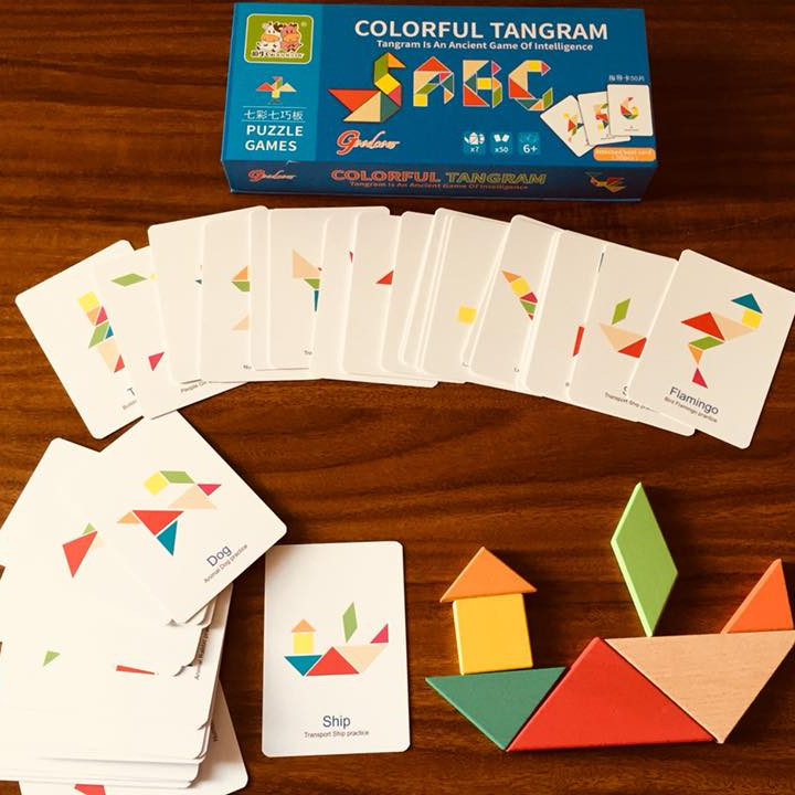 Ghép hình Tư duy Tangram gỗ theo thẻ