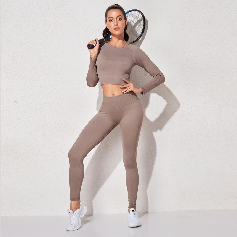 Bộ Yoga thể thao nữ bộ quần áo tập thể dục thể thao thể thao Legging liền mạch thể dục áo ngực áo choàng dài tay áo dài tay Color: BraPantsDarkPurple Size: S