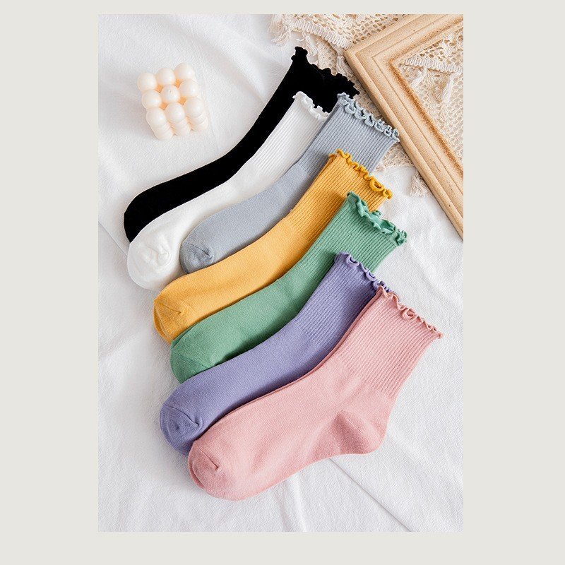 Tất, vớ nhún cổ bèo nữ cao cổ phong cách Vintage Hàn Quốc, hiệu MHAN cao cấp, chất liệu cotton, có nhiều màu