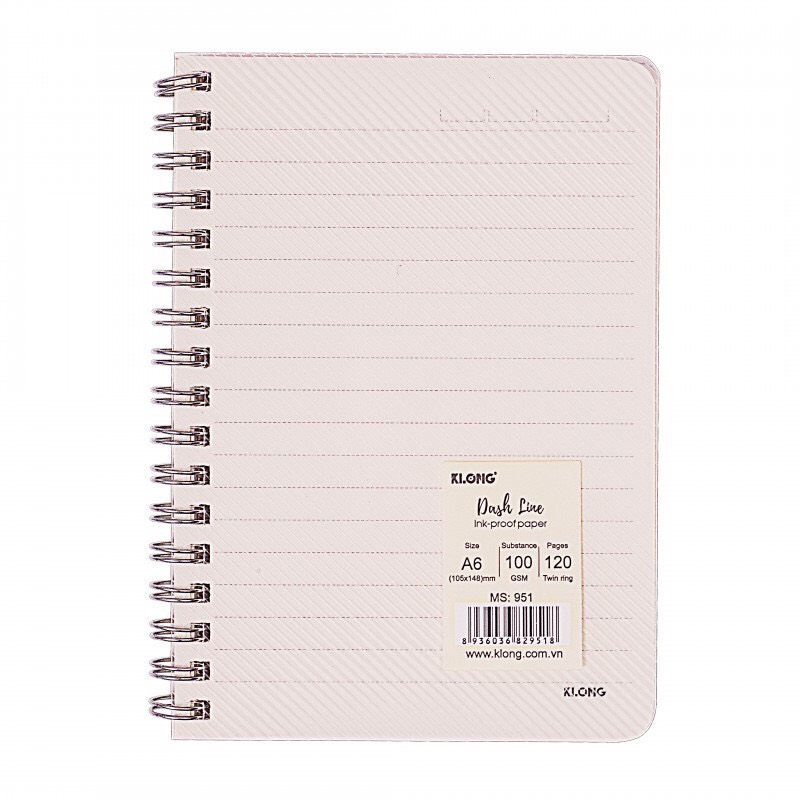 Sổ Dash Line / Dash caro mm lò xo kép bìa nhựa trong 2 mặt KLONG A6 120 trang 100/76; MS 951/950 – VPP Thiên Ái