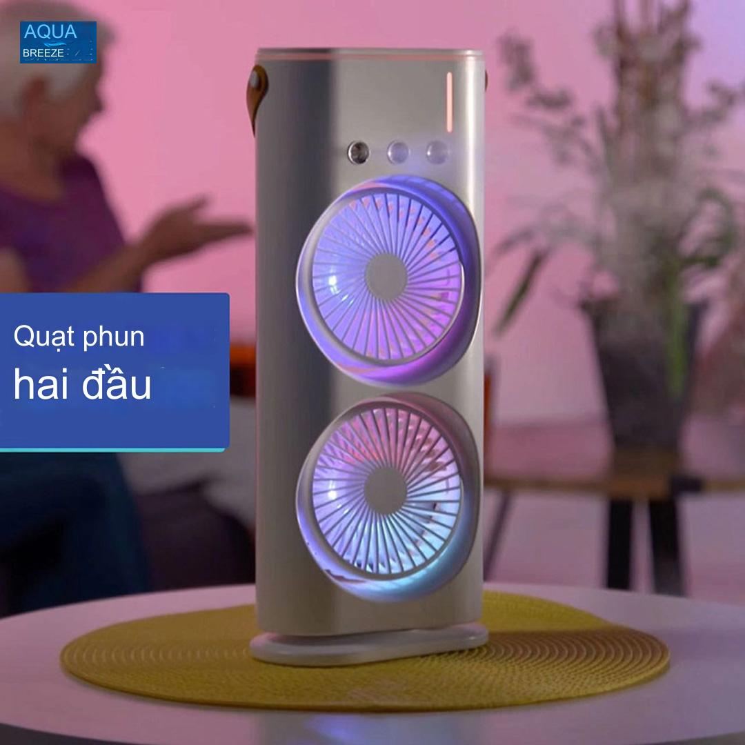 Quạt phun sương tích điện Youpin AQUA BREEZE, 2 lồng quạt, có đèn LED, bình nước lớn có thể thêm đá, xoay tốc năng 90° làm mát rộng, pin dung lượng lớn - Hàng nhập khẩu