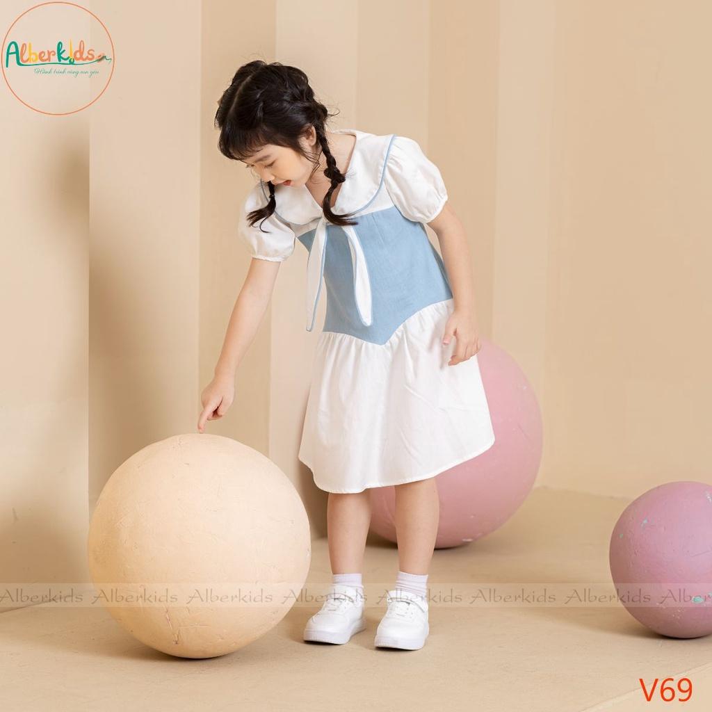 Váy bé gái ALBERKIDS trắng phối xanh denim cho trẻ em 2,3,4,5,6,7,8,9,10,11,12 tuổi