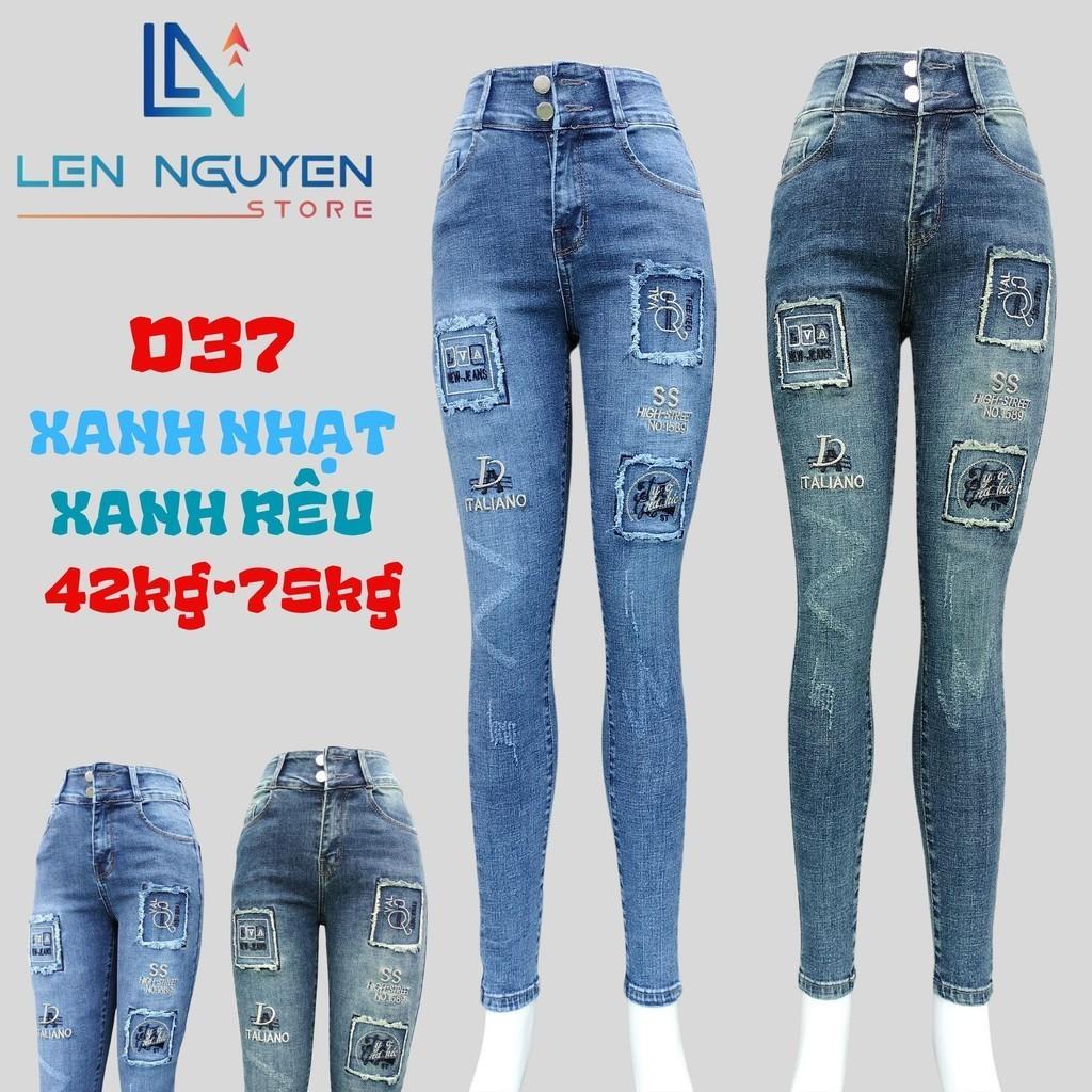 D37_Quần jean nữ, dài, lưng cao, quần bò nữ dáng ôm, quần rin nữ có big size, cho 42kg đến 75kg,LEN NGUYEN STORE  - Xanh Nhạt