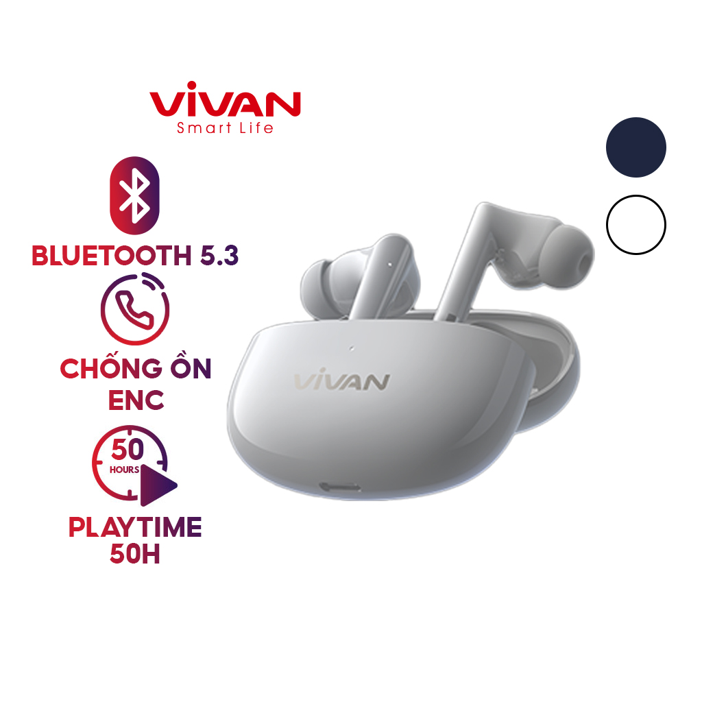 Tai Nghe Bluetooth Không Dây VIVAN T220 Plus Bluetooth 5.3 Chống Ồn ENC 4 Mic Nút Tai Nghe Cao Su Tháo Rời Độ Trễ 45ms - HÀNG CHÍNH HÃNG