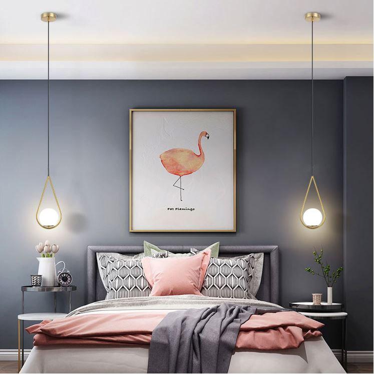 Combo đèn thả LAMES chao thủy tinh địa cầu, khung mạ vàng hình giọt nước - kèm bóng LED chuyên dụng .