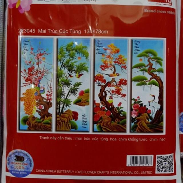 Tranh thêu chữ thập chưa thêu Mai Trúc Cúc Tùng 223045