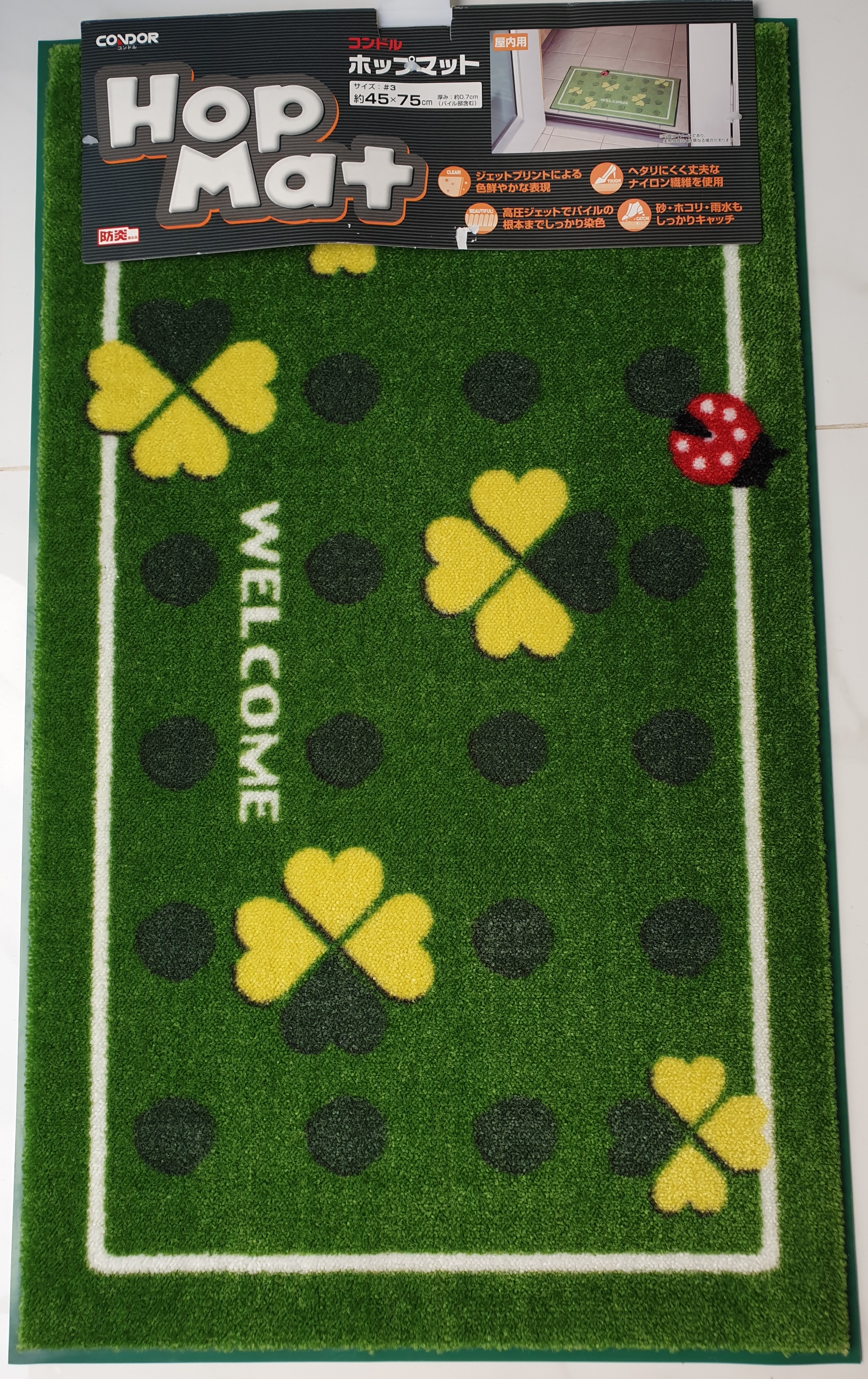 Thảm Welcome 45x75CM CONDORJAPAN  Đế cao su chống trượt DOORMAT -Xanh lá