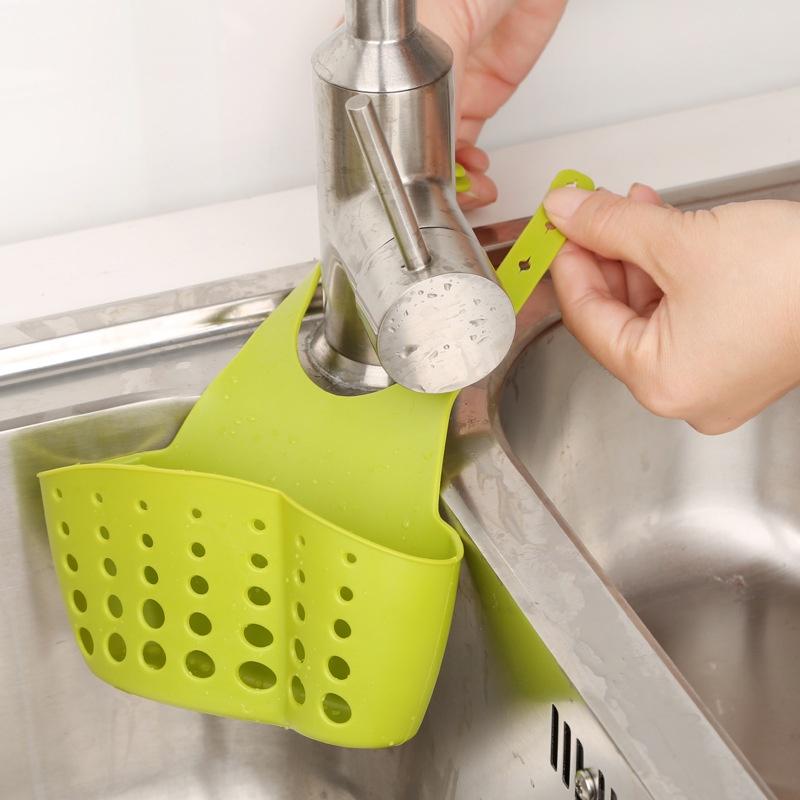 Giỏ Đựng Giẻ Lưới Rửa Bát Thoáng Mát - Giỏ Nhựa Treo Đồ Rửa Chén, Gắn Vòi Nước Bồn Rửa Có Móc Cài Quai