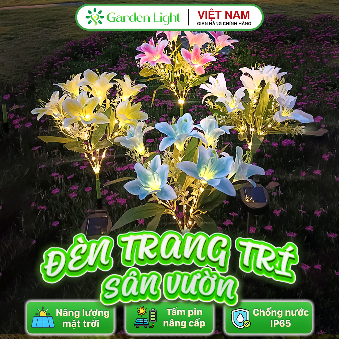 Đèn Trang Trí Năng Lượng Mặt Trời Hoa Huệ, Màu Hồng - Vàng - Trắng - Xanh, Decor Sân Vườn - DA3055