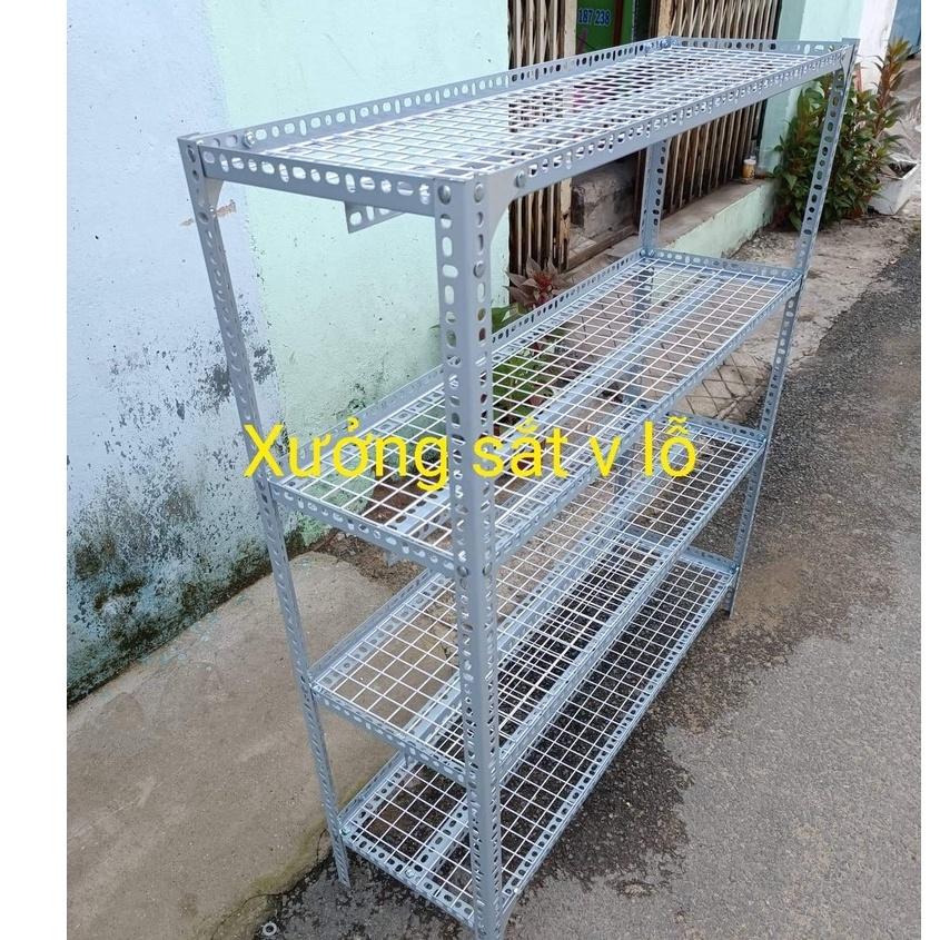 kệ sắt v lỗ ( vỉ lưới sắt ô vuông) rộng 20cm x Dài 1,2m (Cao từ 60cm đến 1,5M) nhiều tầng kệ