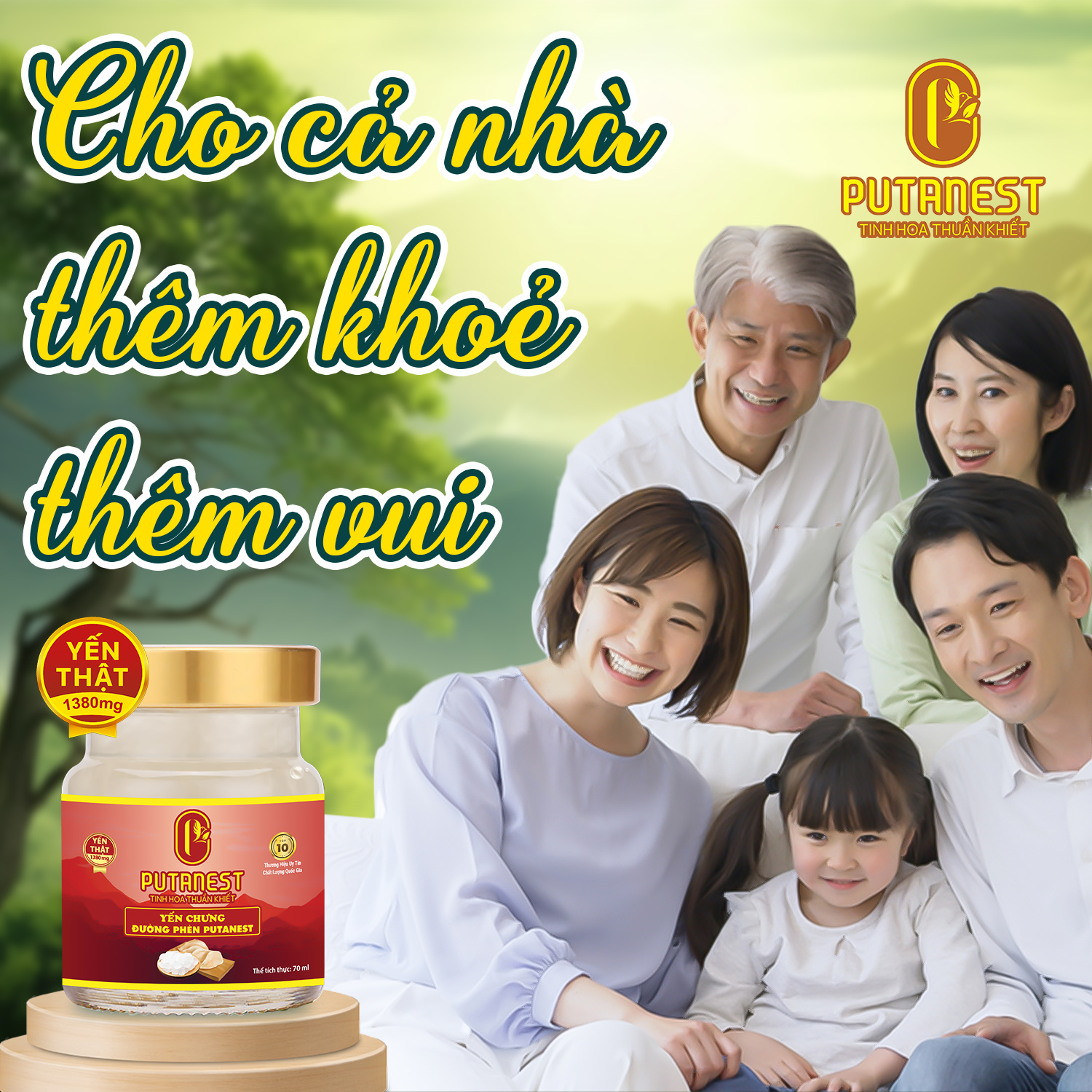 Yến chưng Đường phèn PUTANEST hộp quà tặng cao cấp 12 hũ 70ml đẹp da ngủ ngon tăng sức đề kháng