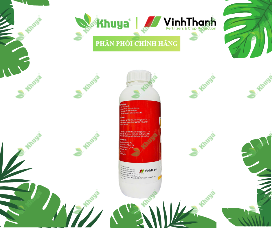 Phân bón sinh học Vĩnh Thạnh OmegaGrow 5-1-1 (chai 1 lít) 100% Đạm Cá Mỹ
