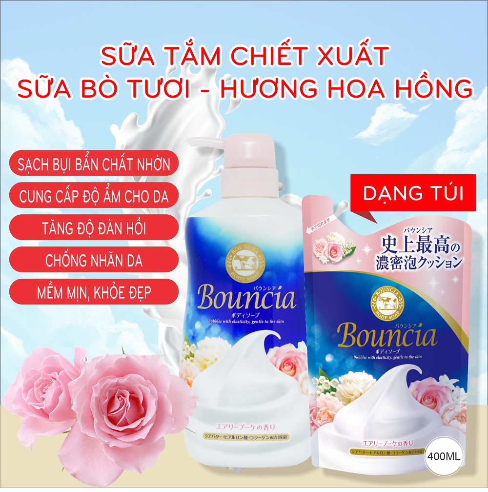 Sữa Tắm Trắng Sáng Da Từ Sữa Bò Tươi Cow Bouncia Body Soap Relax (Hương Hoa Hồng)