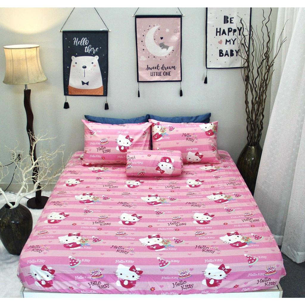 Bộ chăn drap gối satin Hàn Quốc hoạ tiết