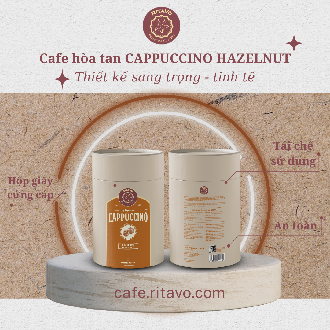 [GIẢM 25%] Cà phê hoà tan Rita Võ Cafe Cappuccino hazenut [Hộp 216g x 12 gói]