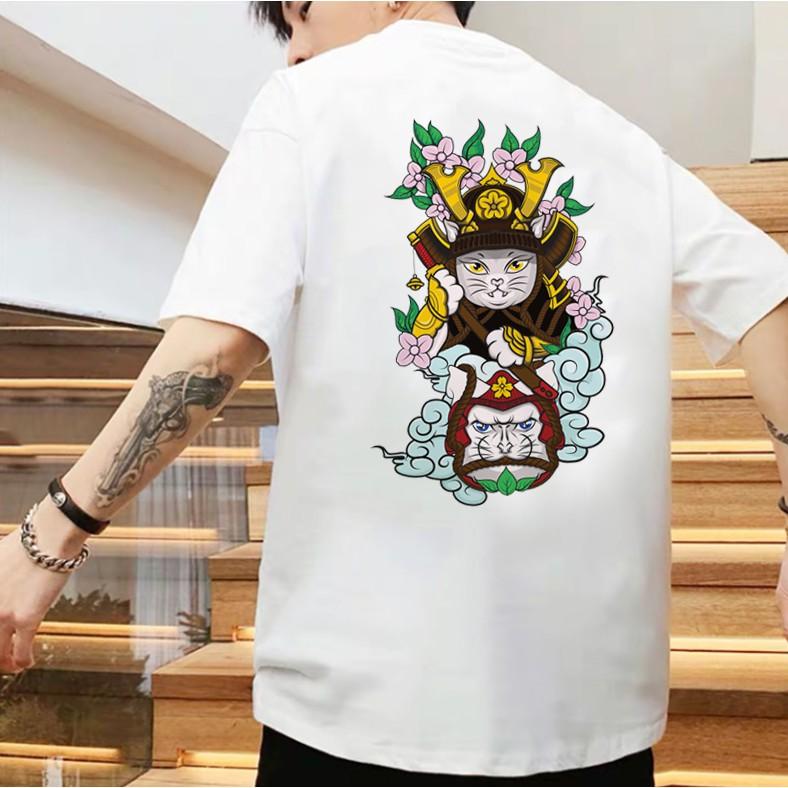 Áo Thun Tay Lỡ Nam_Nữ Unisex Mèo Samurai Siêu Ngầu
