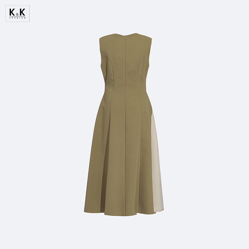 Đầm công sở dáng xòe sát nách K&amp;K Fashion KK150-25 Chất Liệu Carolan