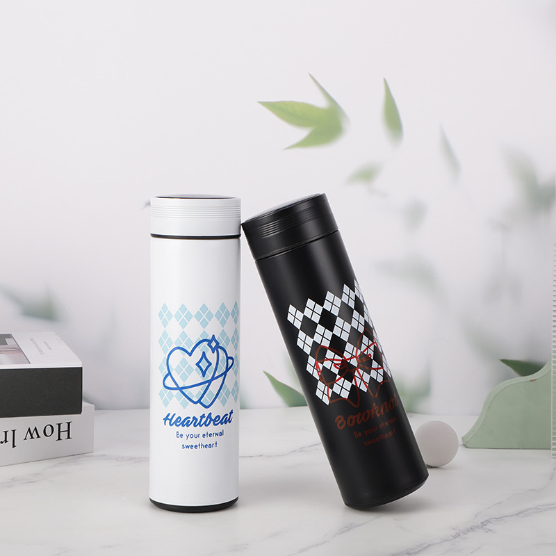 Bình Nước Giữ Nhiệt 500ml Bằng Thép Không Gỉ 304 Hai Lớp Có Màn Hình Kỹ Thuật Số Hiển Thị Nhiệt Độ Cảm Biến 1 Chạm