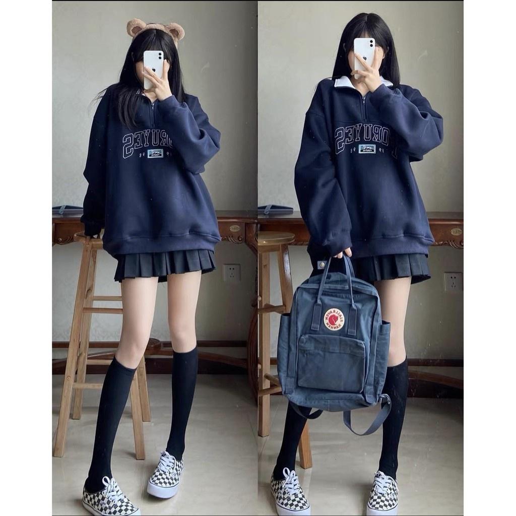 Áo Sweater Oversize Tay Bồng Foruyfs Nữ  Nana's House - FREESHIP  Hoodie suông trơn dáng thụng, họa tiết chữ nổi bật