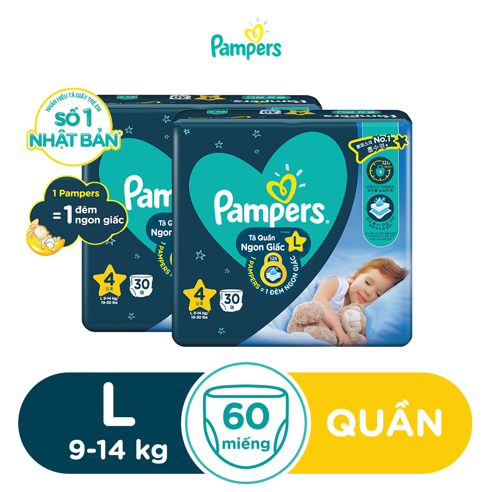 Combo 2 Tã Quần Pampers Ngon Giấc L30/XL26/XXL22