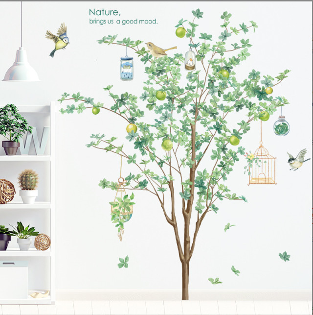 Decal trang trí tường - Cây ổi xanh và lồng chim