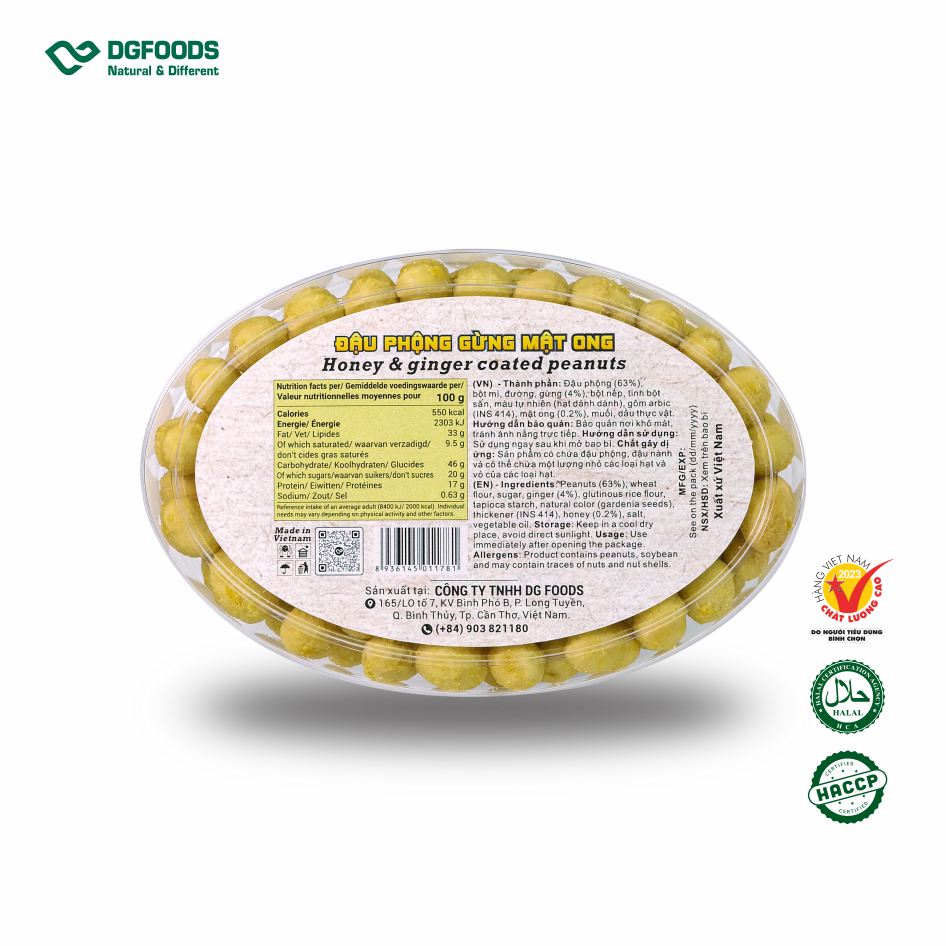 Đậu phộng gừng mật ong 160g DGfoods/Honey & ginger coated peanuts/HVNCLCL/HACCP/HALAL/Đặc sản Cần Thơ,Ăn chay,mẫu Tết