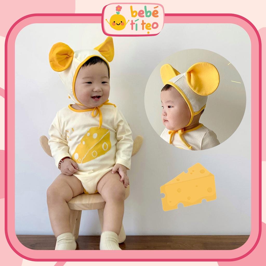 Bộ Body Cho Bé Sơ Sinh Tặng kèm Mũ Họa Tiết Chuột Phô Mai Đáng Yêu