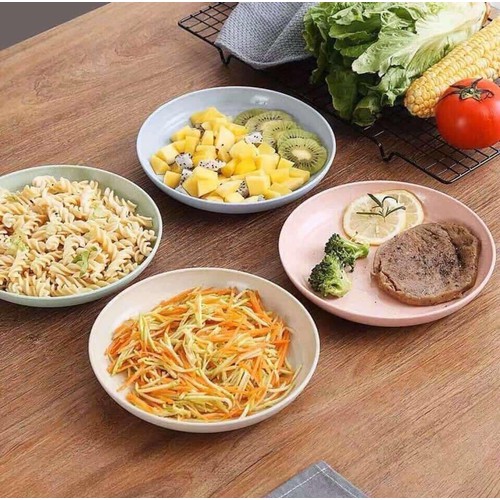 Set 6 đĩa nhựa lúa mạch 6 màu đựng thức ăn - Bộ đĩa tròn lúa mạch nhỏ gọn, tiện lợi, an toàn cho sức khỏe - Tặng miếng rửa bát silicon