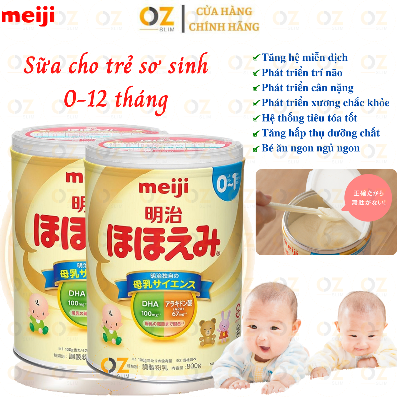 Sữa cho trẻ sơ sinh 0-12 tháng tuổi Meiji Nhật giàu dưỡng chất kèm DHA giúp phát triển cân đối chiều cao, cân nặng, trí não cho bé - OZ Slim Store