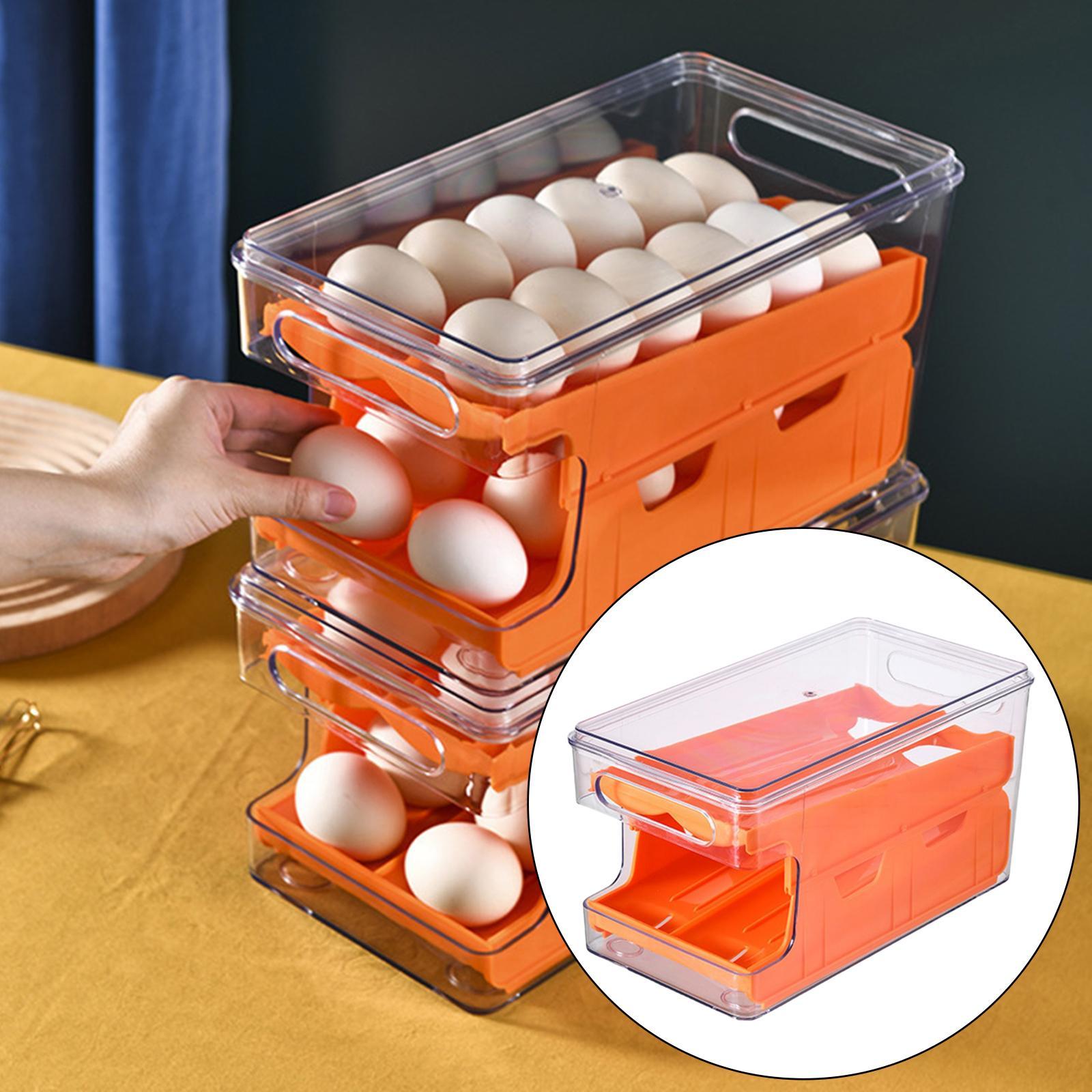 Egg Storage Box Automatic Filling Stackable Organizer for Refrigerator Kitchen Household
