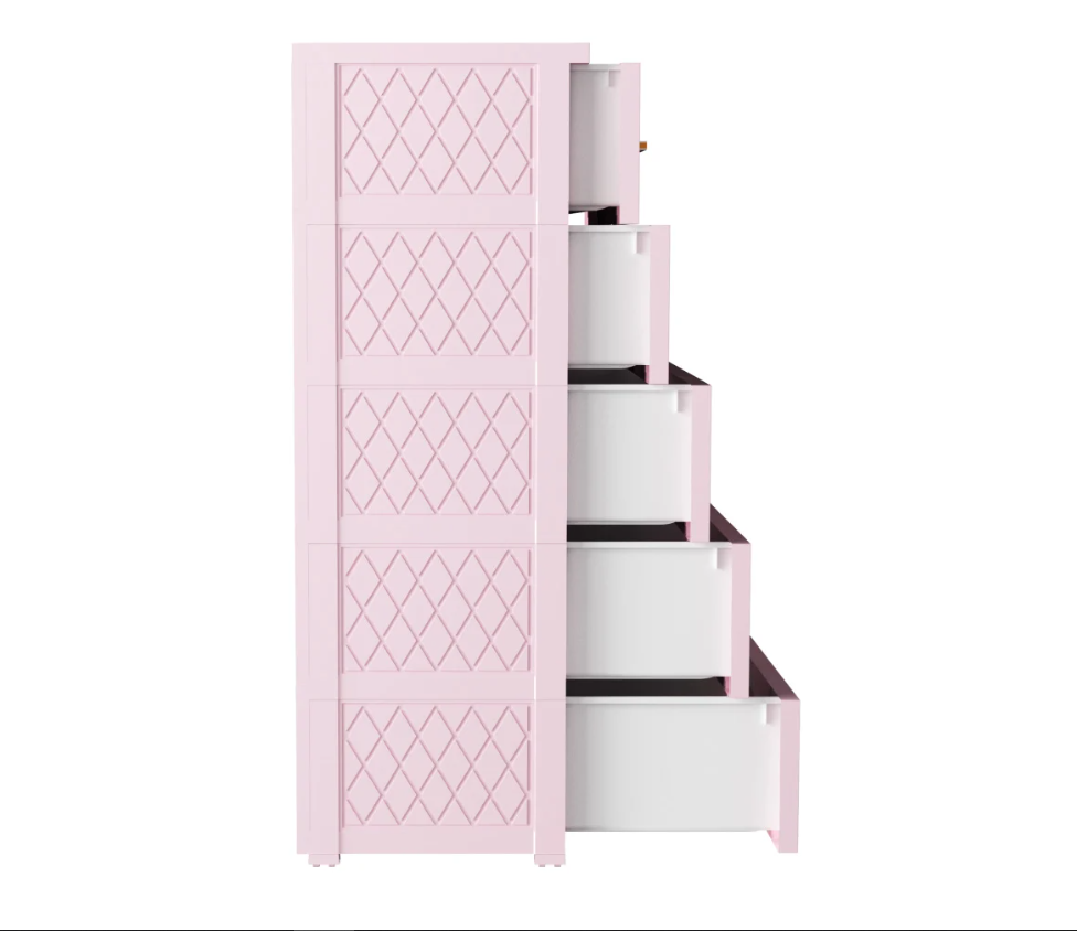 Tủ nhựa 5 tầng Qui Phúc D'eli Max màu hồng mẫu Chuột Hamster KT 900 x 490 x 1390 mm