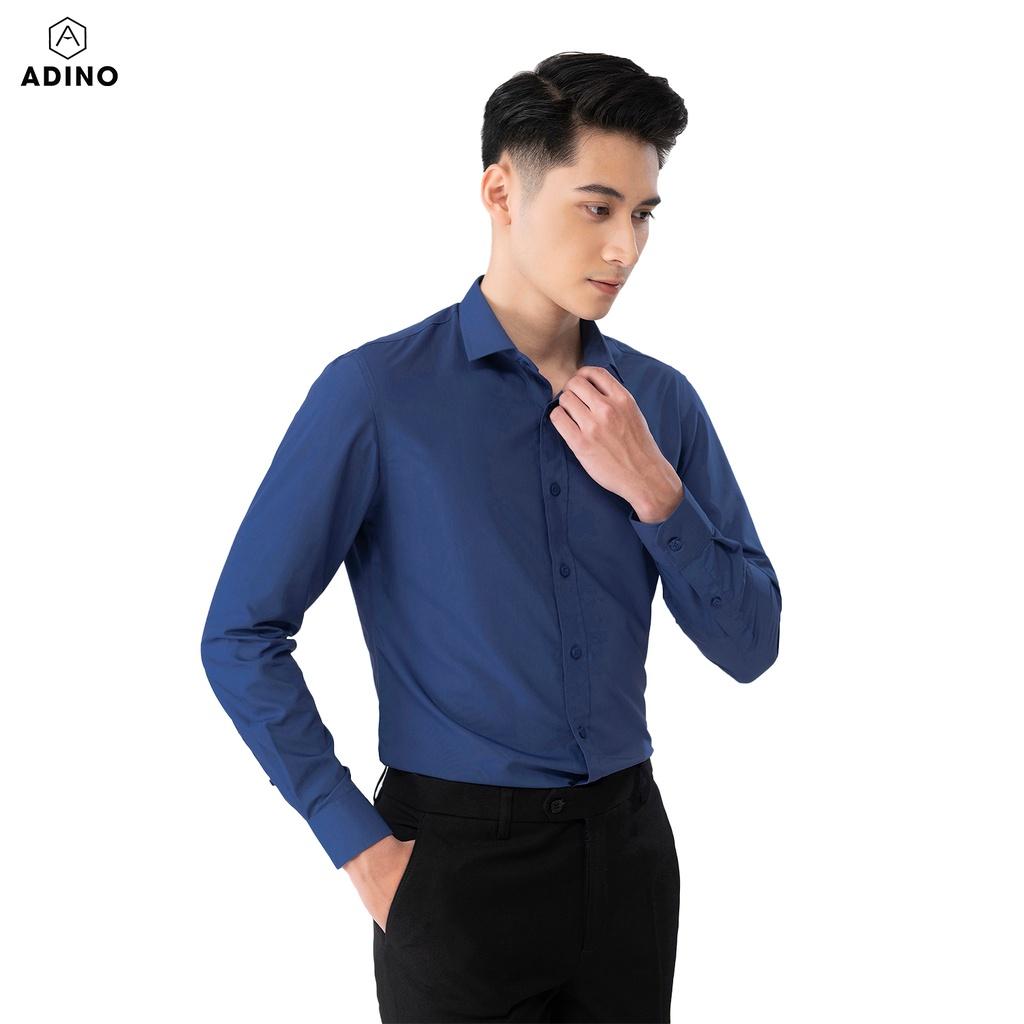 Hình ảnh Áo sơ mi nam dài tay ADINO màu xanh than vải nến lụa sợi sồi modal dáng công sở slimfit hơi ôm trẻ trung S305