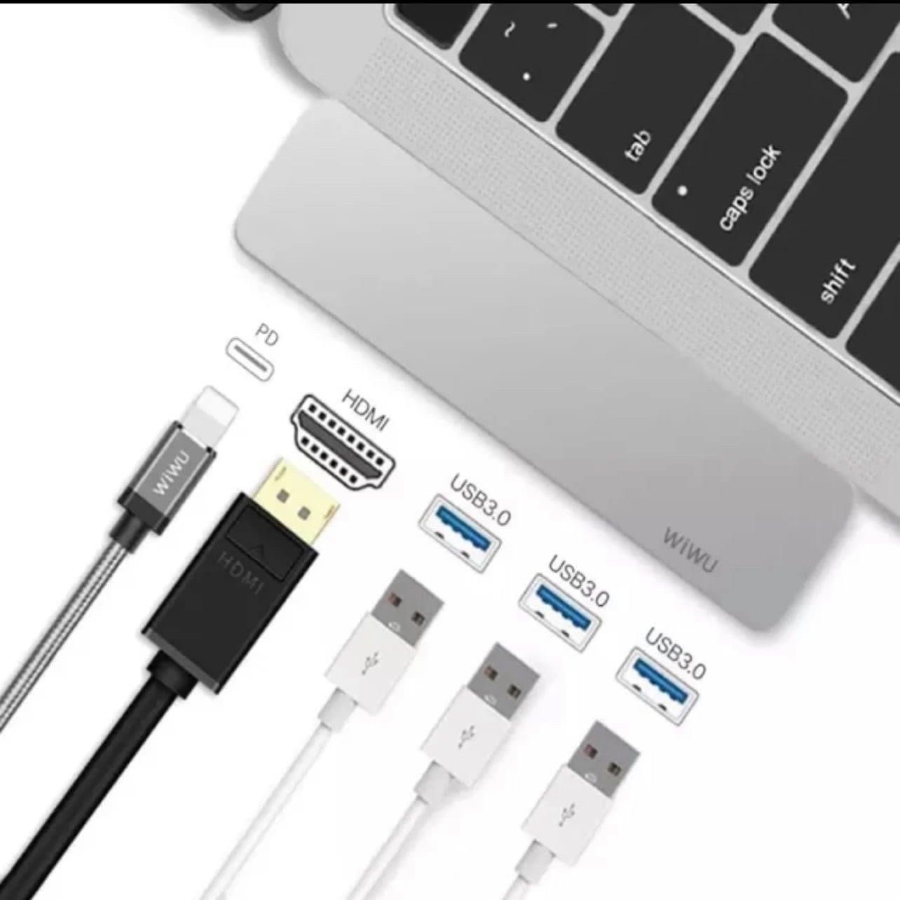 BỘ CHUYỂN ĐỔI WIWU 5 In 1 T6 PRO USB-C SANG USB 3.0 Đầu Ra 4K HDMI, Hỗ Trợ Sạc PD - Hàng Chính Hãng