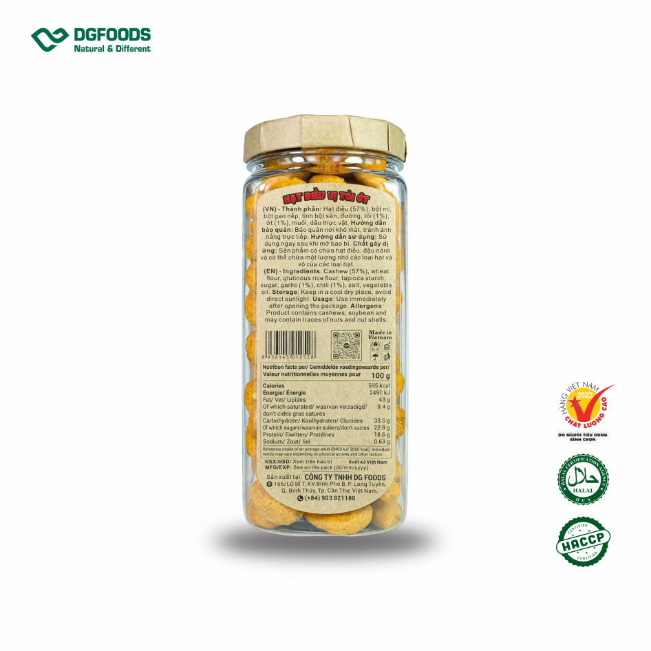 Hạt điều vị tỏi ớt 250g DGfoods/Chili & garlic coated cashew/ HVNCLC,HACCP,HALAL,hạt điều bình phước,đặc sản Cần Thơ