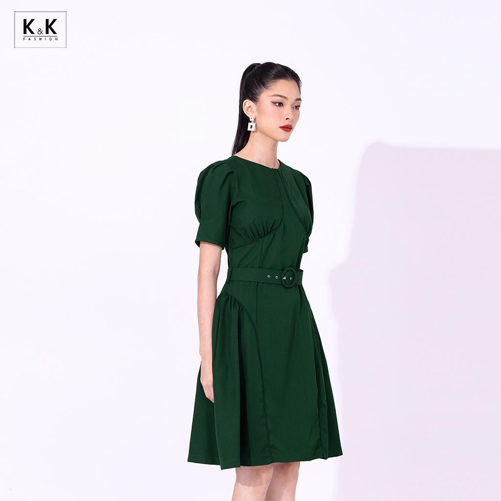 Đầm Xòe Đơn Sắc Kèm Đai Eo K&amp;K Fashion KK118-08 Chất Liệu Thô Mướt