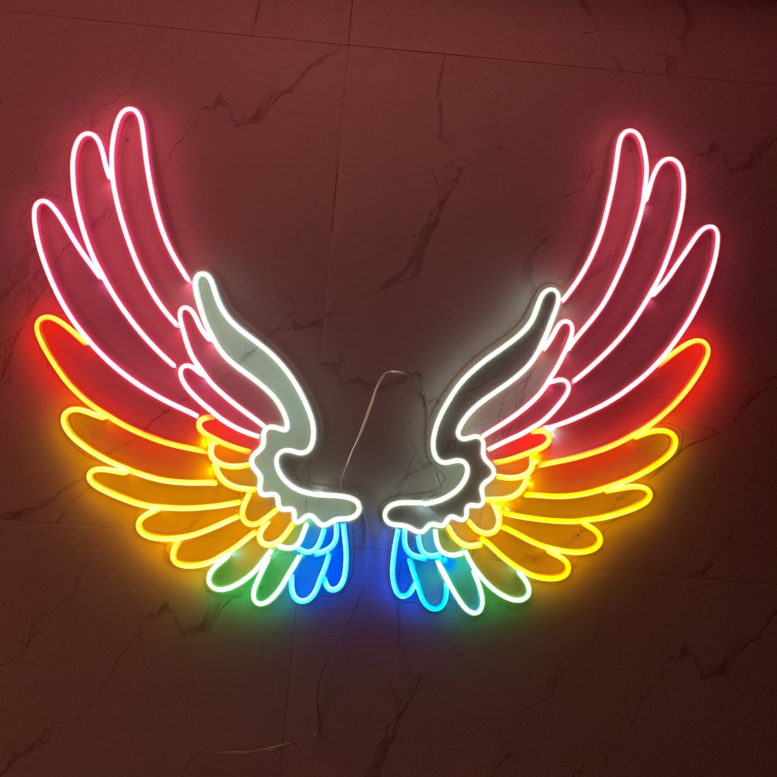 Đèn neon đôi cánh thiên thần đa sắc