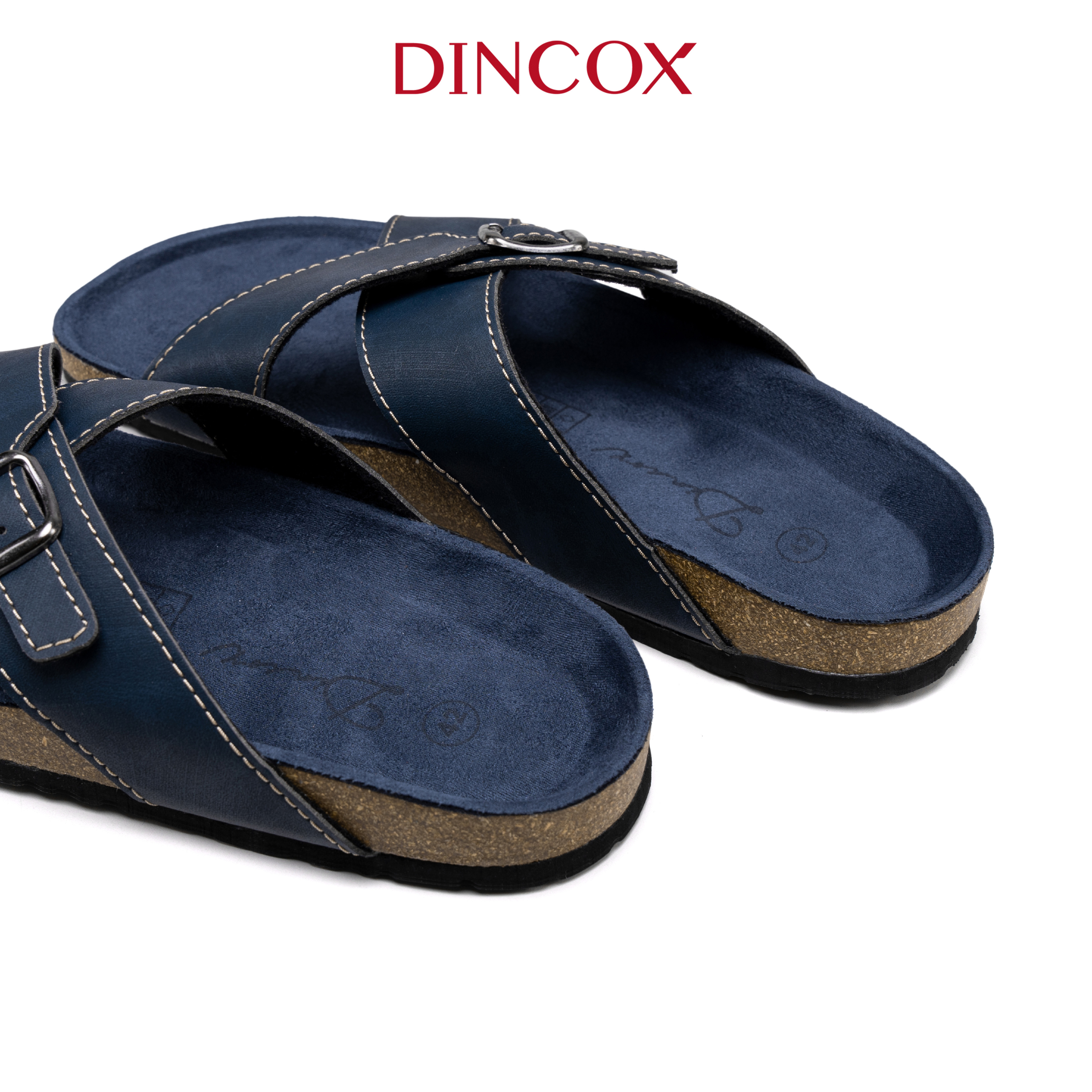 Dép Đế Trấu Nam Quai Chéo 1 Khóa Navy DC05 Dincox