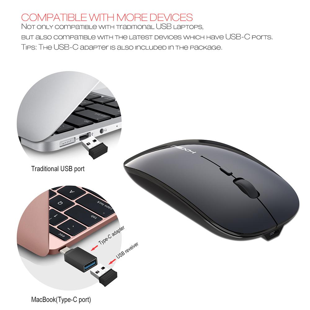 HXSJ M60 Wireless Mouse 2.4G Optical Silent Mouse USB Type C Nano Receiver 1600 DPI for PC Laptop