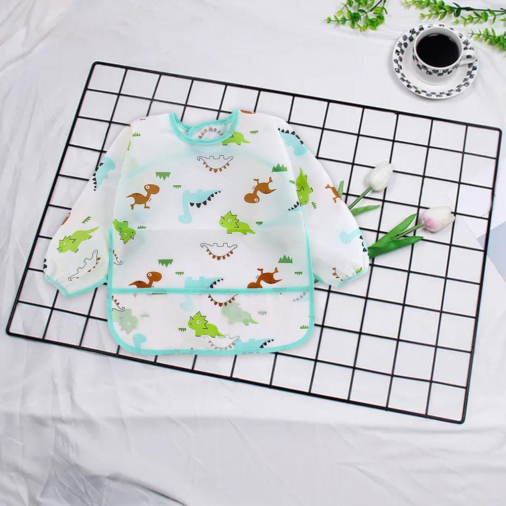 2xBaby Feeding Bib Long Sleeve Waterproof Lunch Apron Blue Dinosaur