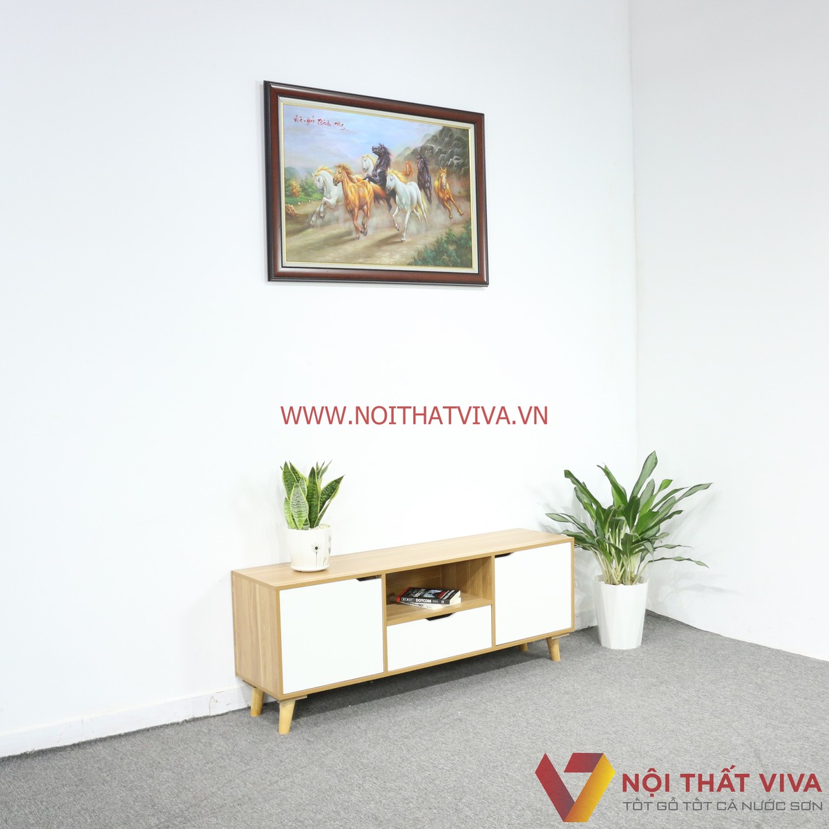 Kệ Tivi Gỗ MDF Phủ Melamine Màu Vàng Cánh Trắng Đẹp Giá Rẻ