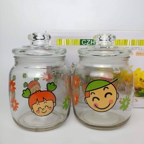 Combo 2 LỌ THỦY TINH dung tích 500ml có nắp hít