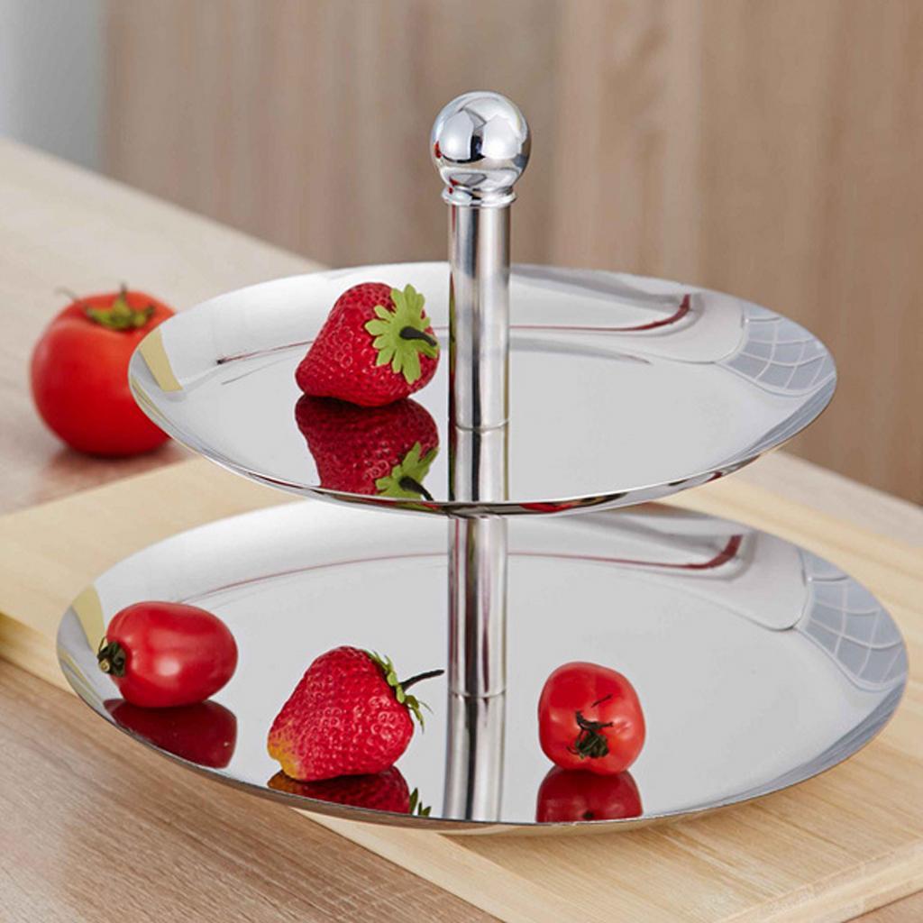2 Tier Stainless Steel Cake Stand Fruit Plate Wedding Birthday Party Decor