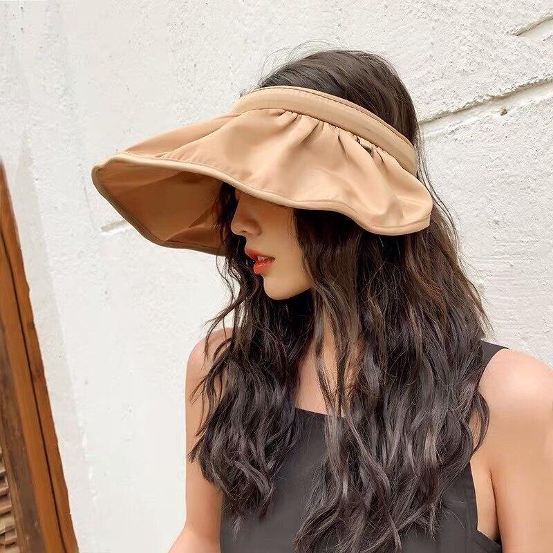 Summer Folding Sun Hat Hair Hoop Women Sun Visor Elastic Top Empty Hats UV Sun Protection Wide Brim Sport Beach Caps Hats