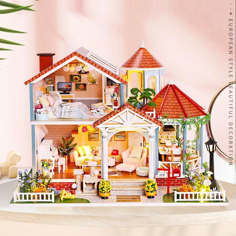 Mô hình nhà DIY Doll House Coloured Glaze Time Kèm Mica Chống bụi