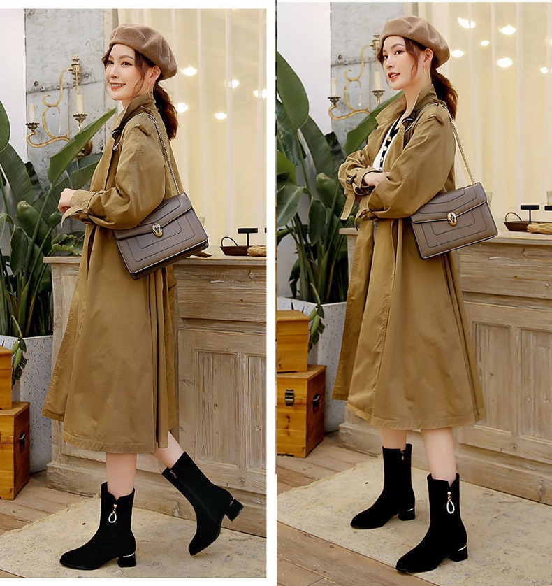 Giày boot ống nữ da lộn cổ lửng dây kéo bốt ống cổ trung sành điệu boot cổ lông boots lót lông S151