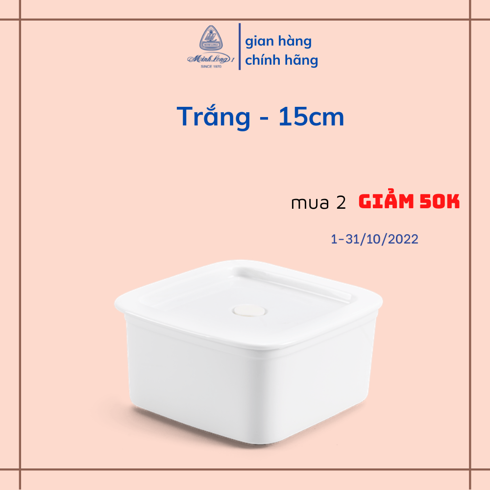 Hộp thực phẩm vuông Minh Long 15 cm + nắp- Trắng