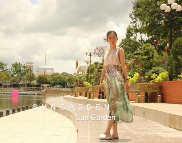Đầm maxi hoa lá nền nude ngọt ngào tôn da_ĐC05_Sun Garden