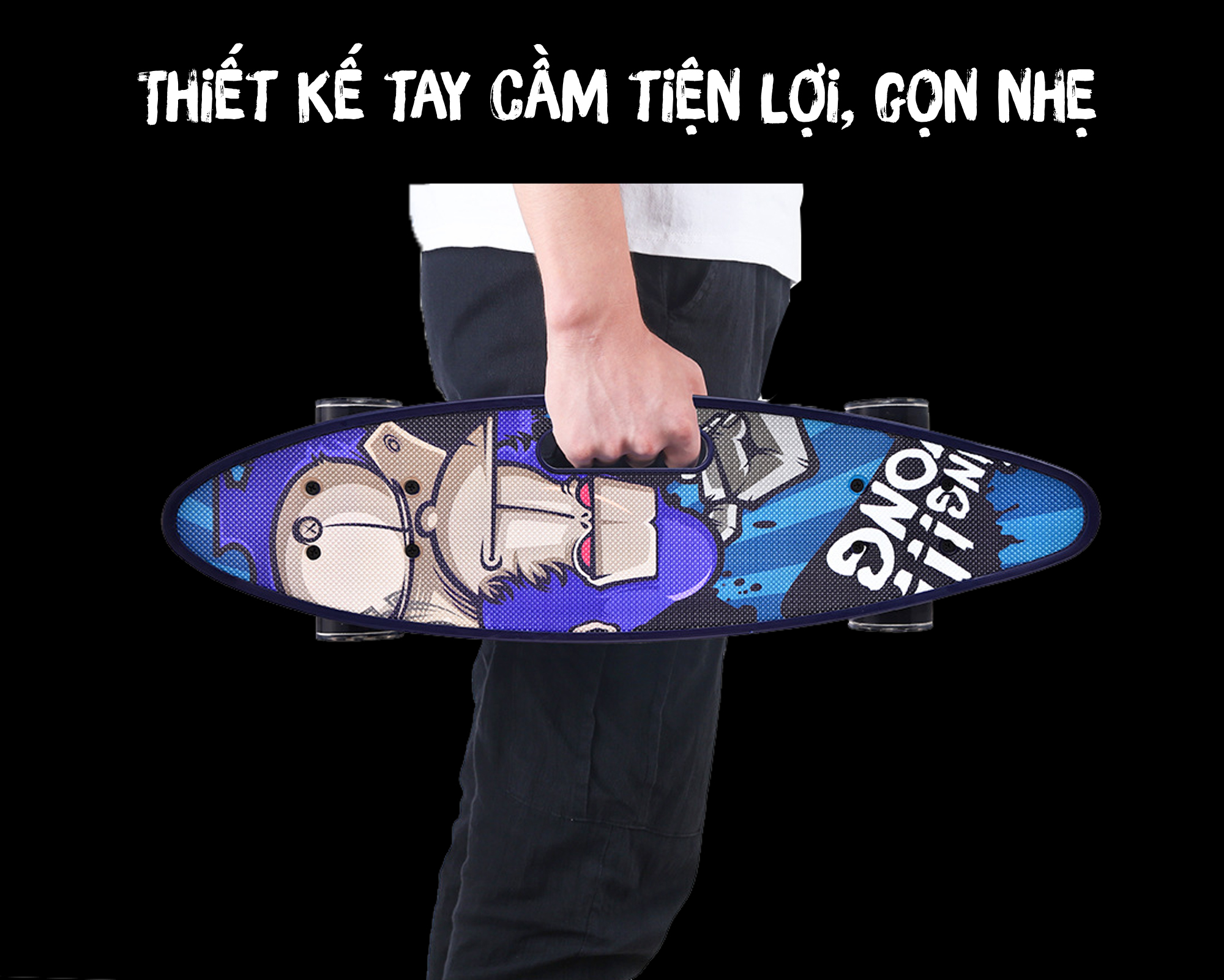 Ván Trượt Skateboard Penny - Có Tay Cầm - Trục Kim Loại To - Bánh Cao Su Có Đèn Led (Kích Thước 56 x 10 x 13 cm)