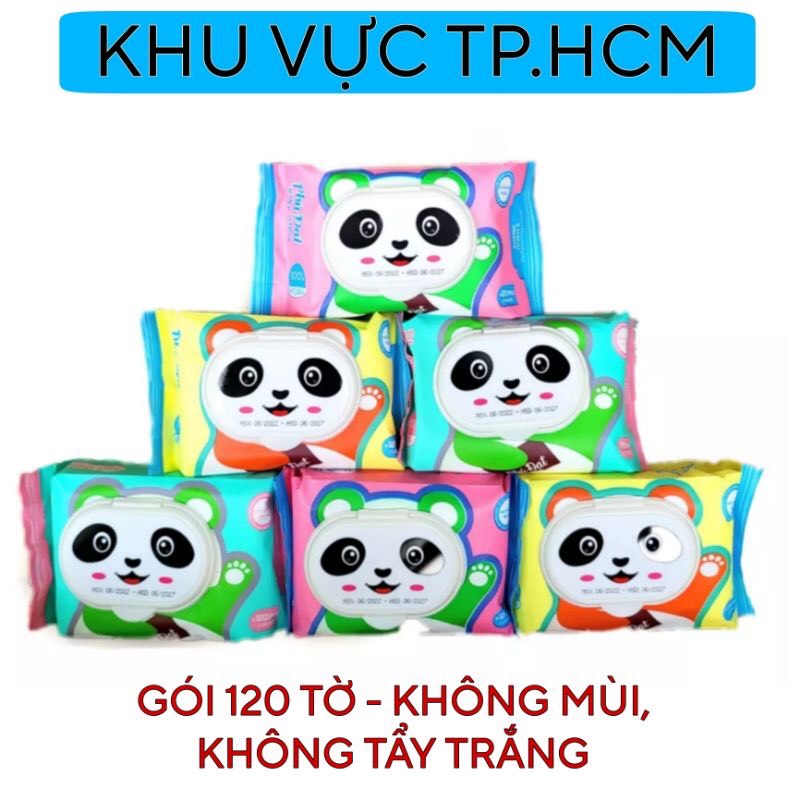 Khăn giấy ướt gói 120 tờ hình gấu không mùi - giao hình và màu ngẫu nhiên